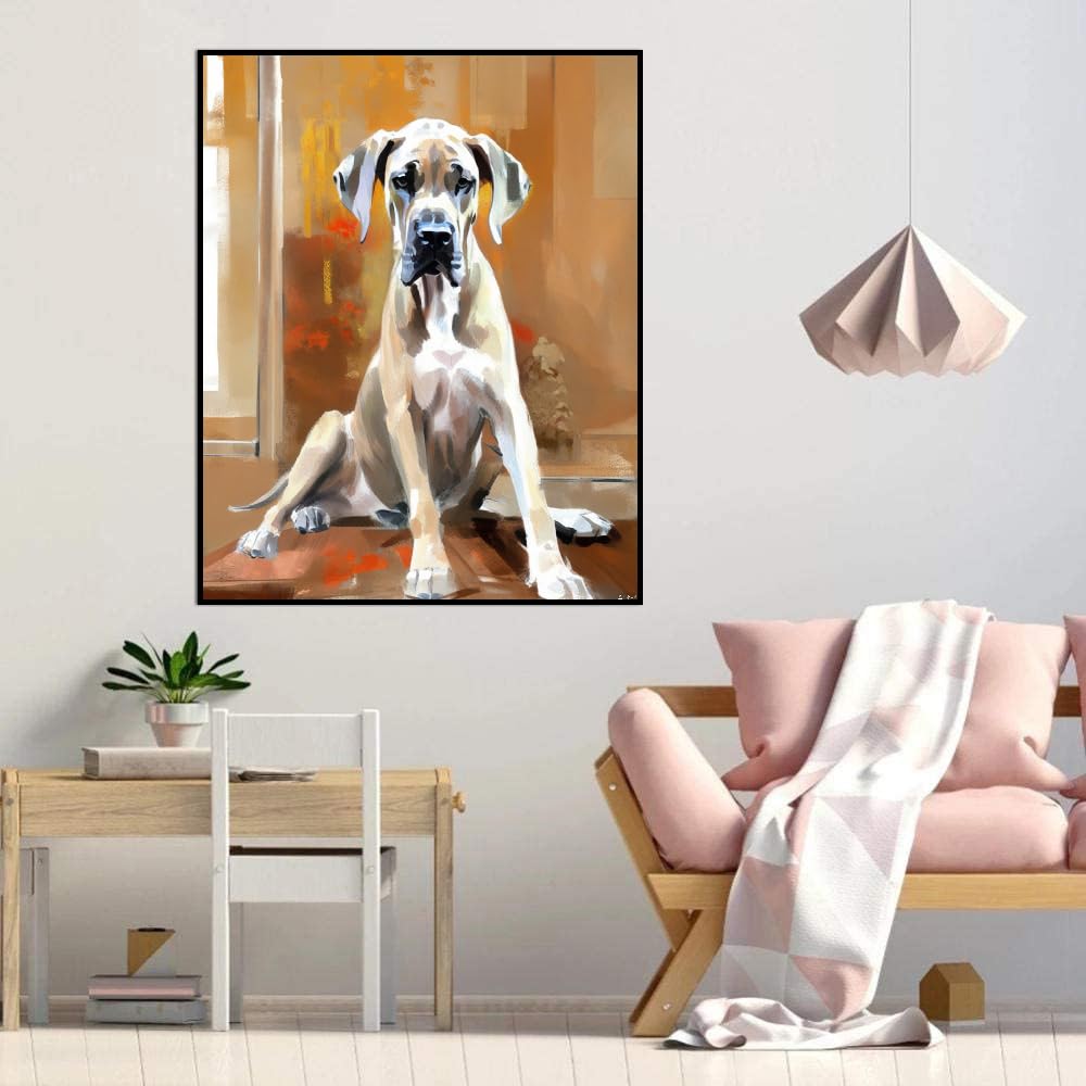 Paint by Numbers Fawn Great Dane Dog DIY Acrylic Painting Kit with Brushes Pigment Oil Painting Artwork Adults Beginners Wall Decor 12x16inch(30x40cm) Frameless