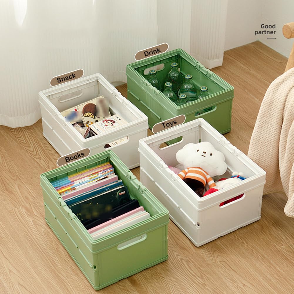 Cesta de almacenamiento con tapa, caja de plástico de 30 L, apilable y portátil para ropa, libros, comestibles, solución de almacenamiento ideal para la organización del hogar