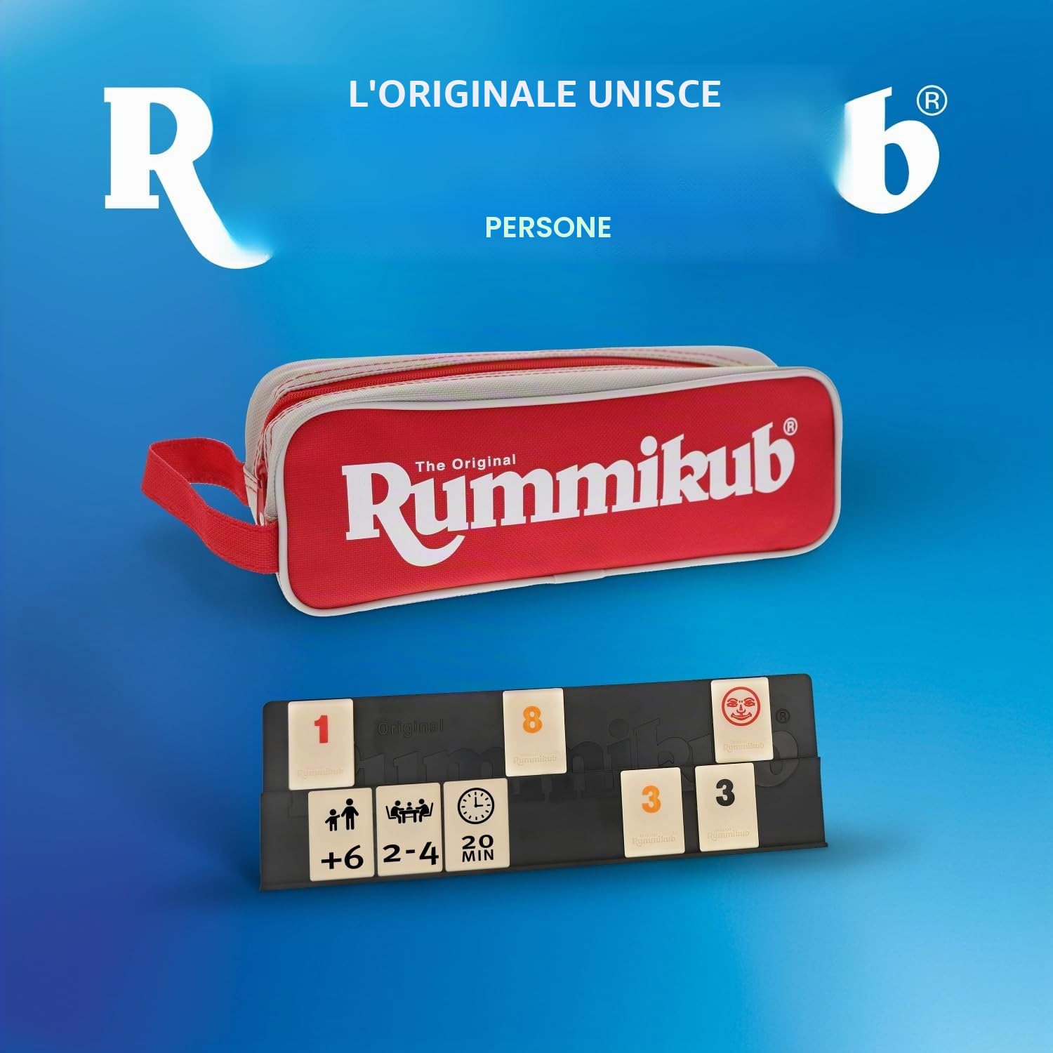 Rummikub Compact Travel - Gioco da viaggio dai 6 anni in su, gioco di società da 2 a 4 giocatori