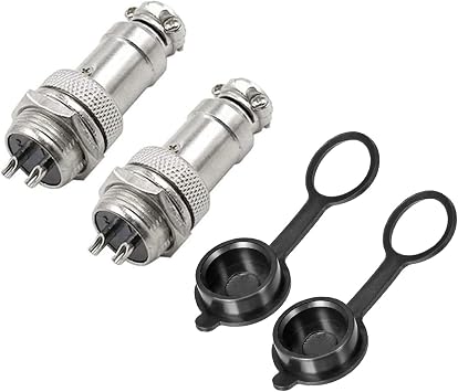 16mm 2-Pin Metal Male/Female Panel Aviation Cable Connector Adapter, GX16-2P Aviation Plugs with Waterproof Cap Socket, Set of 2, Silver