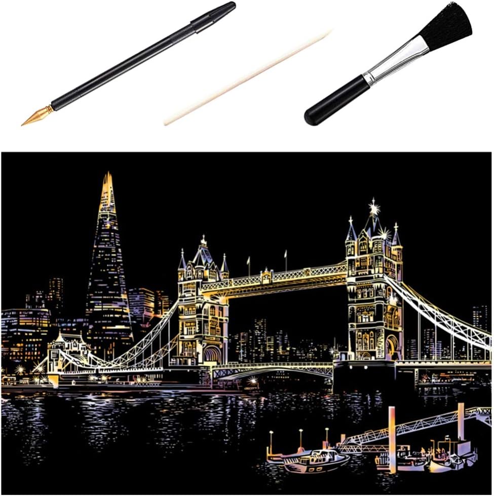 Gift Set 4pcs Set Night View Scratchboard DIY Scratch Off