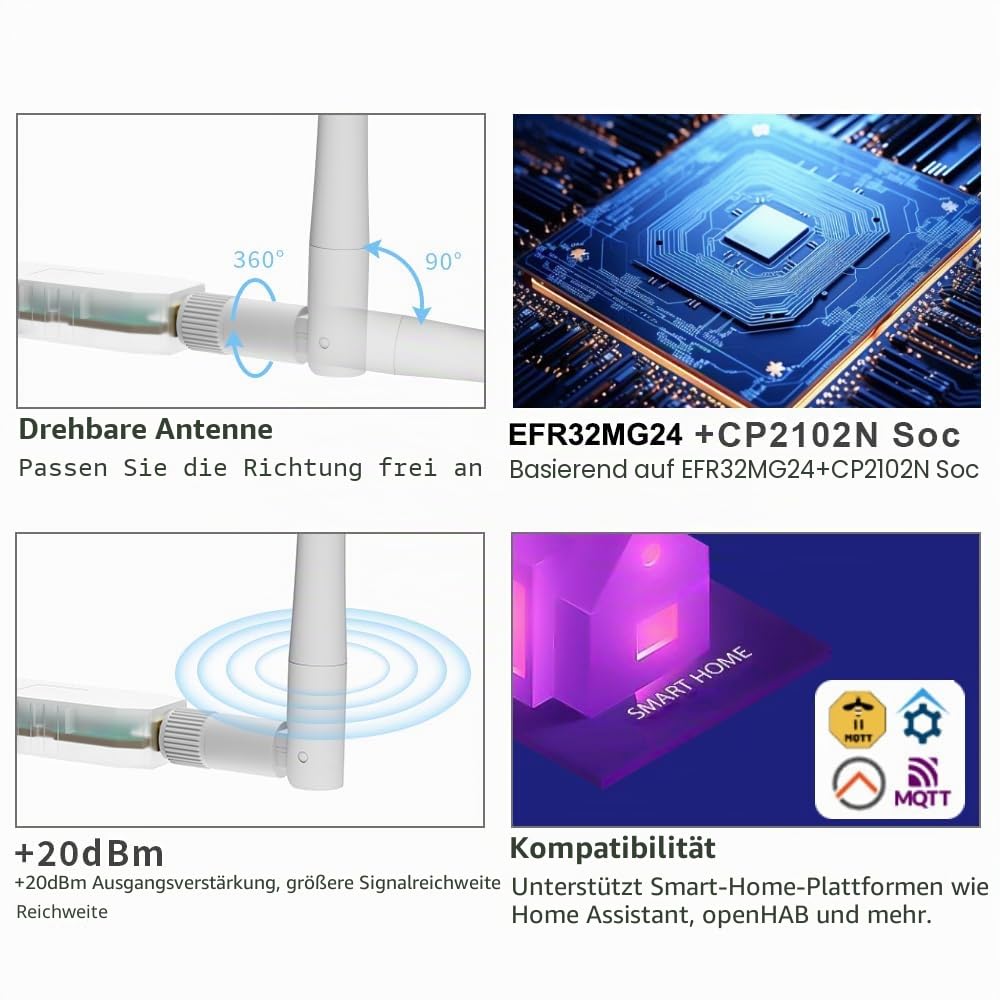 SMLIGHT SLZB-07MG24 Zigbee 3.0 Coordinator Thread/Matter Mini USB Adapter Funktioniert mit Zigbee2MQTT, Home Assistant, ZHA