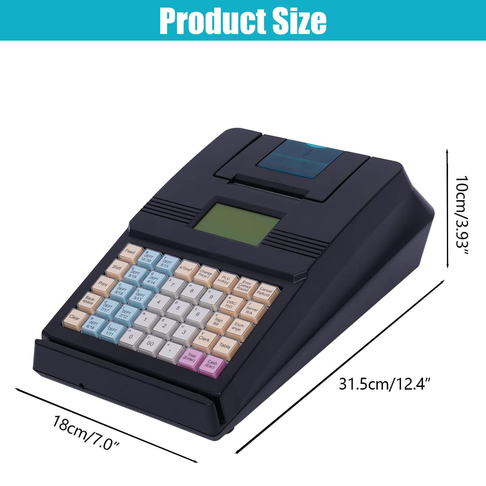 Elektronische Kasse 40 Schlüssel POS Casher Einzelhandel Digital LED Anzeige für Handel, Kiosk, Friseur, Bäckereien,Black