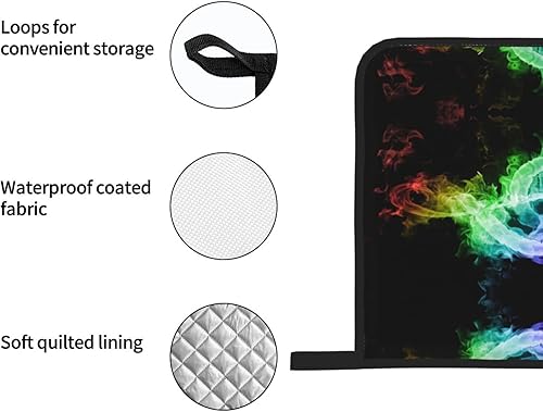 Miniatura 4 de Juego de 4 guantes de horno y soportes para ollas de notas musicales coloridas, resistentes al calor, antideslizantes, de algodón, para cocinar