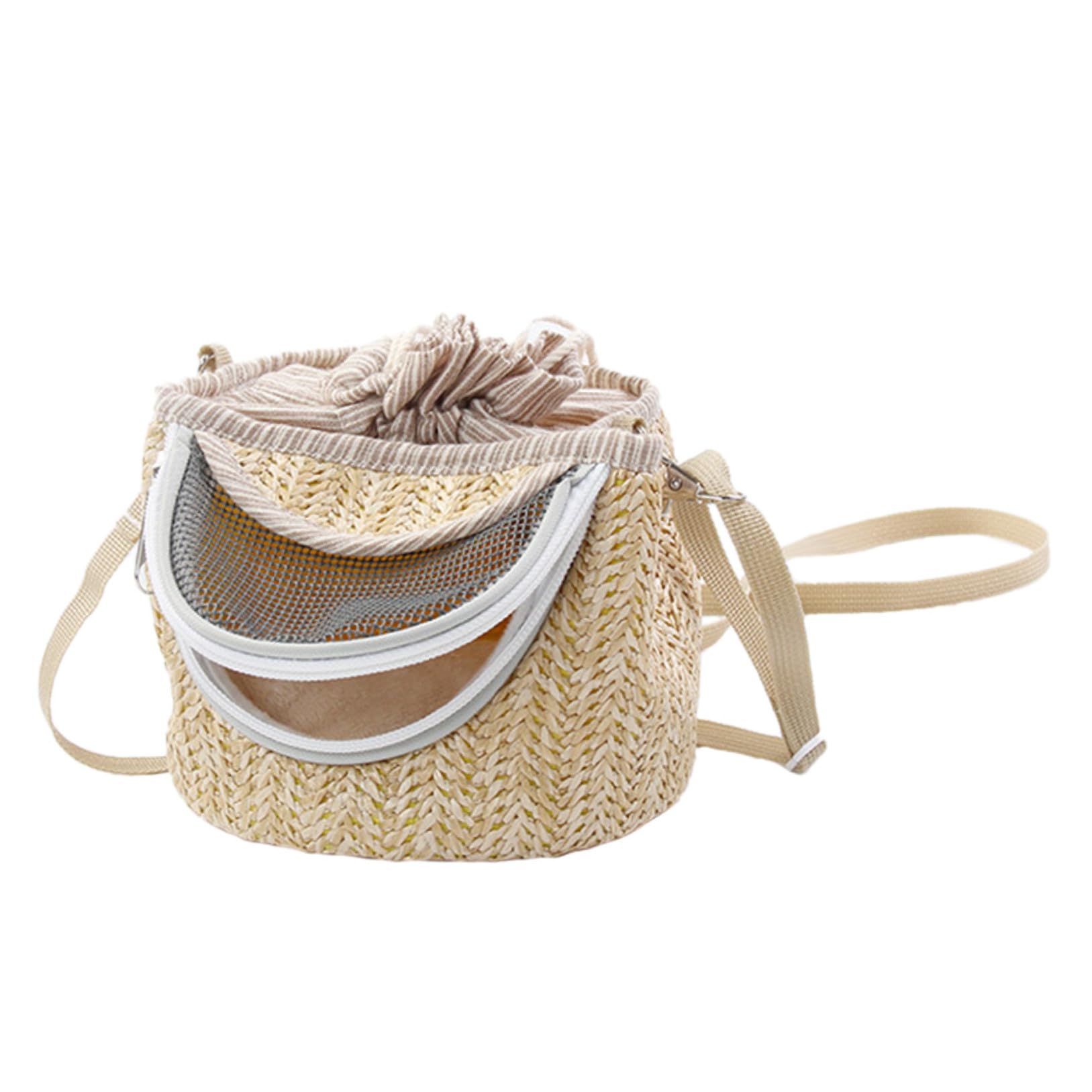 Sosoport 2stücke Transporttasche Für Haustiere Atmungsaktive Tragetasche Für Hamster Kleine Nagetiere Warm Und Bequem Für Reisen Und Ausflüge Mit Modischem Strohwoven-Design Und