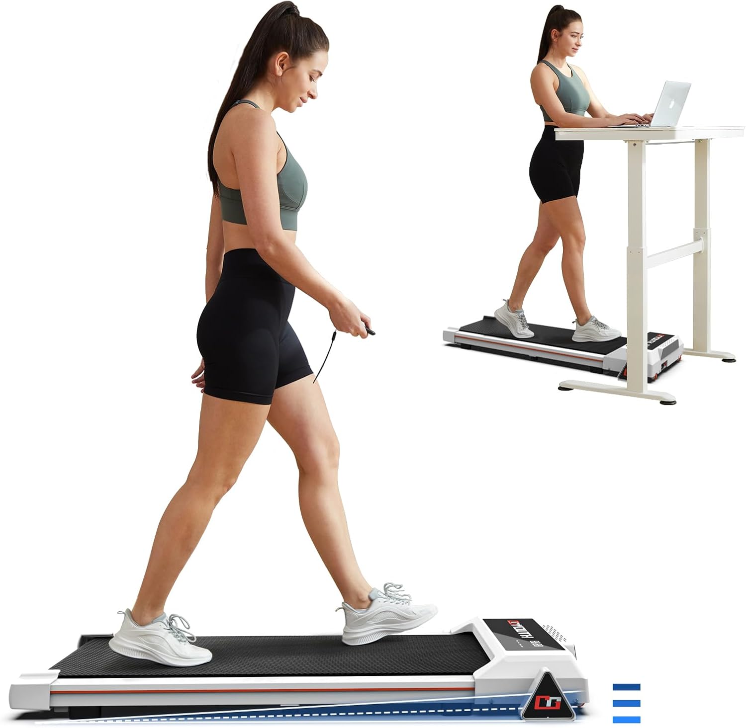 GOYOUTH Portable 3-Level Incline Adjustable Treadmill, Mini Walking Pad with Remote Control, LED Display, Compact Treadmill for Home & Office, 12 HIIT Programs, Installation-Free, 265 lbs Capacity
