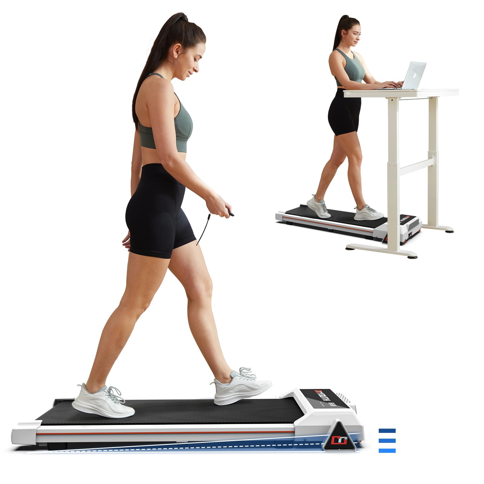 GOYOUTH Portable 3-Level Incline Adjustable Treadmill, Mini Walking Pad with Remote Control, LED Display, Compact Treadmill for Home & Office, 12 HIIT Programs, Installation-Free, 265 lbs Capacity
