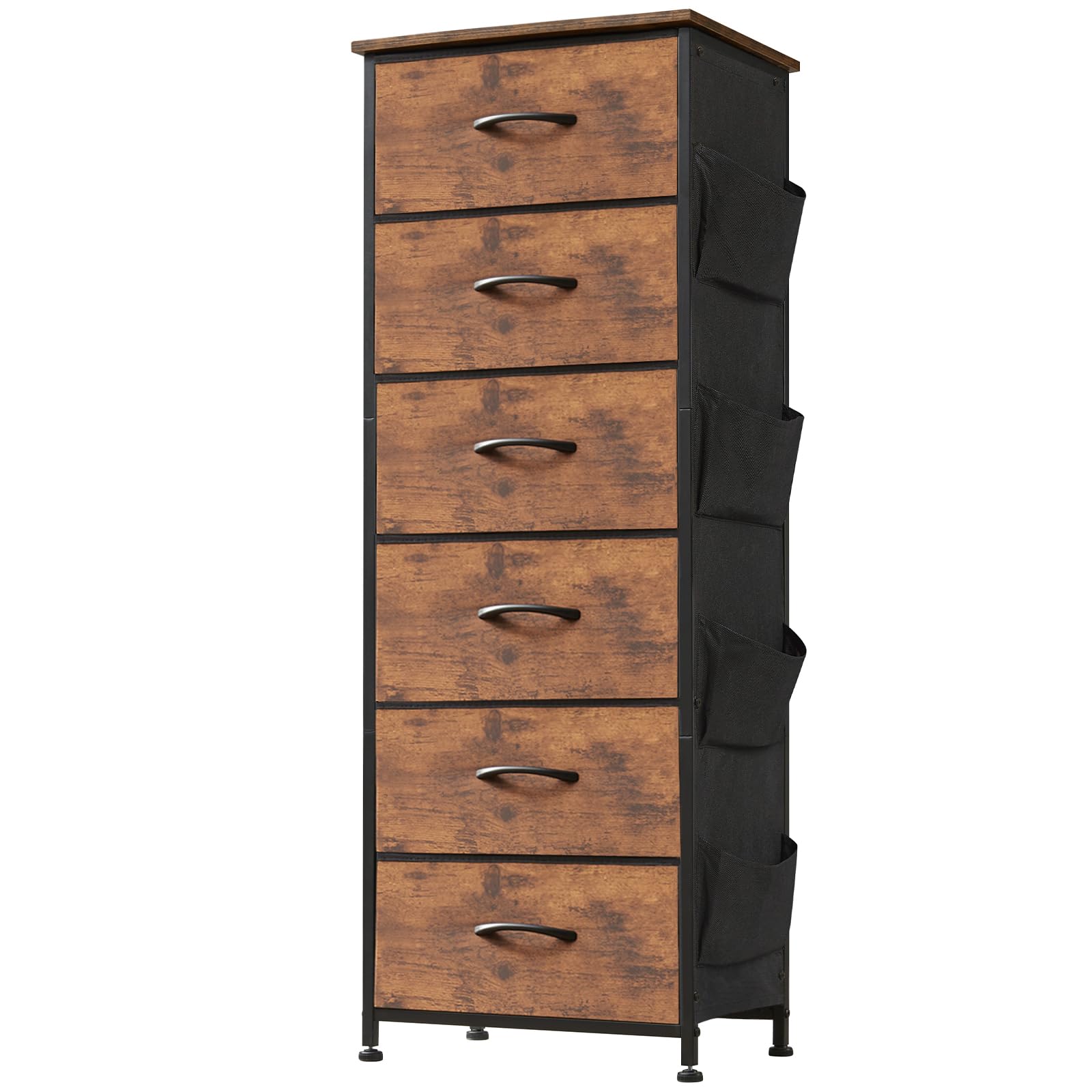 somdot tall dresser for bedroom with 6 drawers storage organizer chest of drawers with removable fabric bins for closet bedside living room laundry entryway hallway wood grain print 11.8d x 16.5"w x 45.3"h (6 drawers) wood grain print 1"
