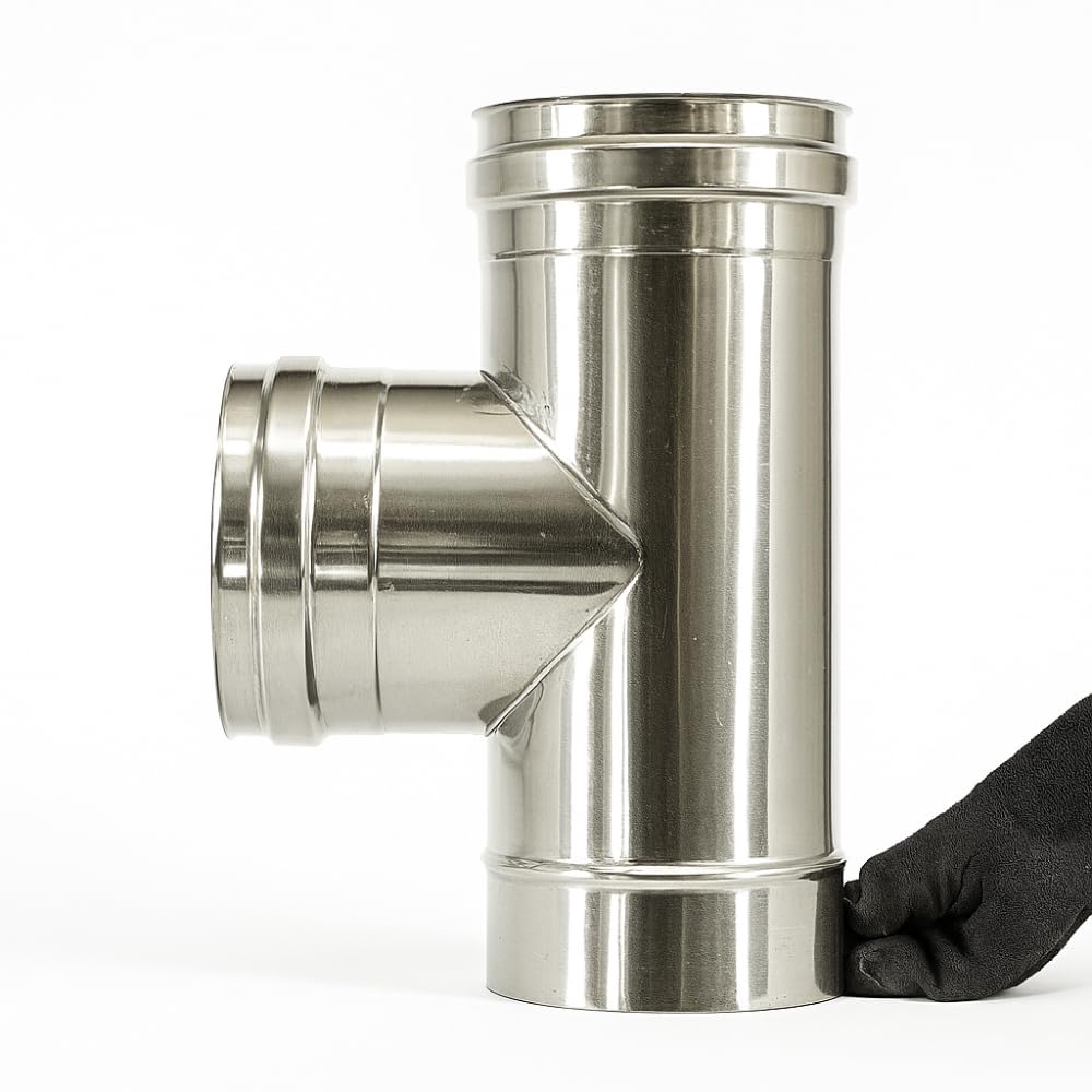 FORTUNATO Raccordo a T 90° Doppia Parete in Acciaio Inox AISI 316, Isolamento Termico, Collegamento a 90° per Canna Fumaria, Efficienza Scarico Fumi (Ø 200/250 mm)