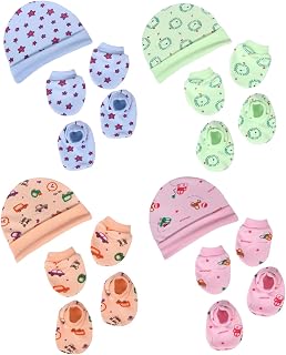 Mom's Darling Newborn Baby Cotton Mitten Sets with Cap and Booties/Newborn Cap Set/Newborn Gloves Set/Newborn Socks Set/Ne... Price In India