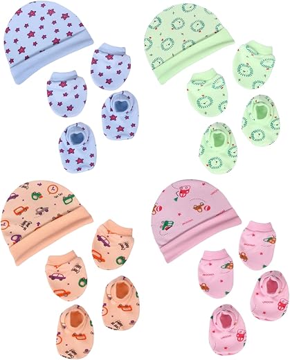 Mom's Darling Newborn Baby Cotton Mitten Sets with Cap and Booties/Newborn Cap Set/Newborn Gloves Set/Newborn Socks Set/Ne...
