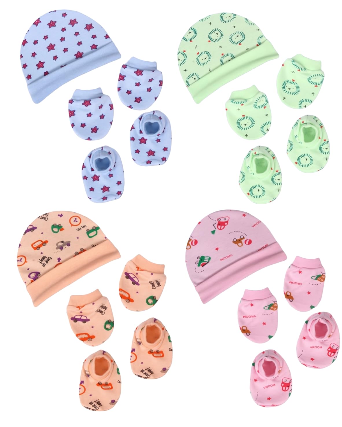 Mom's Darling Newborn Baby Cotton Mitten Sets with Cap and Booties/Newborn Cap Set/Newborn Gloves Set/Newborn Socks Set/Newborn Mitten Set/Newborn Bootie Set. Pack of 4 Piece. Multicolor.9-image-20