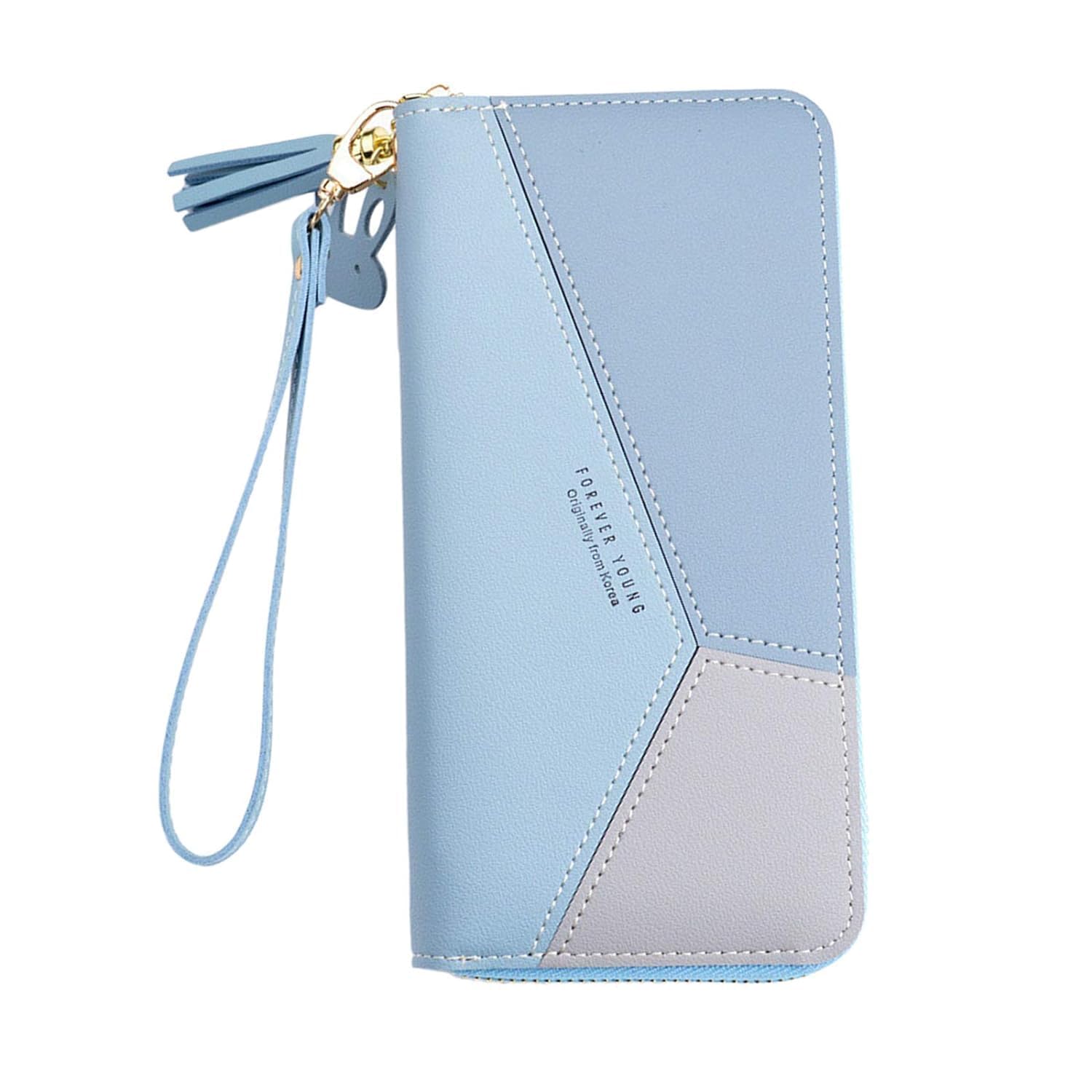 Forever Young Women's Long Wallet, PU Leather, Blue, Zipper Coin Purse with Tassel, 20x10x2.5 cm-image-41