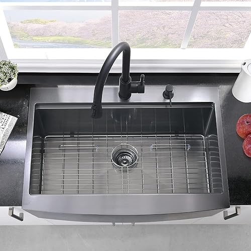 Miniatura 8 de Hovheir - Fregadero de granja de 36 pulgadas, color negro, estación de trabajo de 36 x 22 pulgadas, fregadero de estación de trabajo frontal,