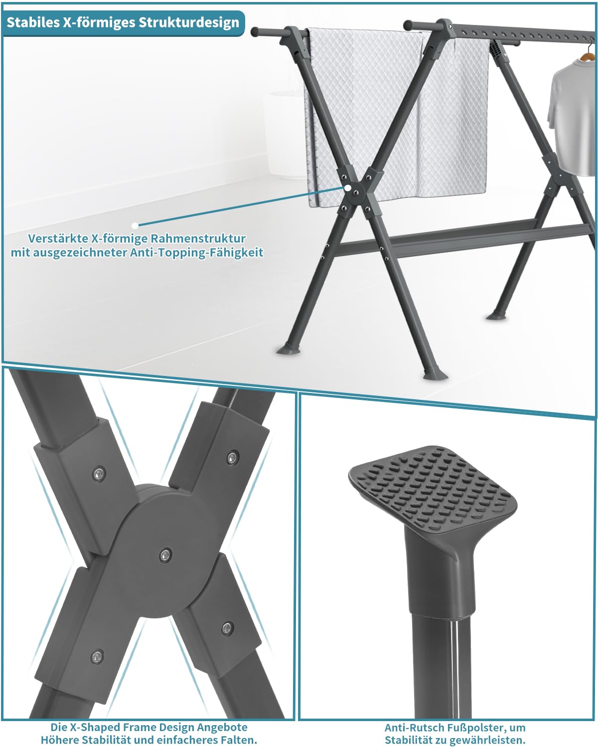 OUUTMEE Tendedero plegable de 138-238 cm, perchero de ropa de aleación de aluminio y magnesio para uso doméstico en interiores y exteriores, extensible