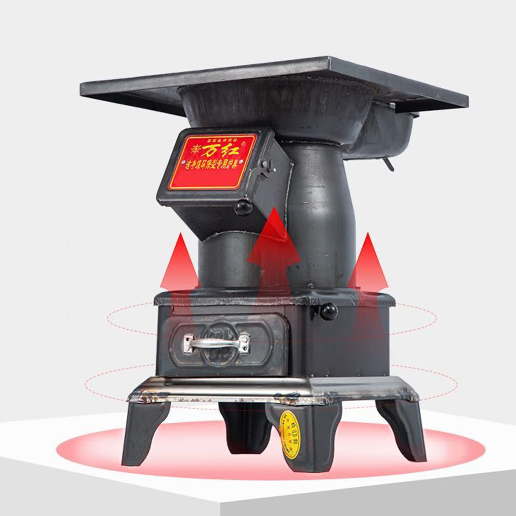 Stufa A Legna Riscaldata per Tutta La Casa, Cucina Multifunzionale/Campeggio Risparmio Energetico Stufa A Legna in Acciaio Fuso Senza Fumo - con Padella da 30 Cm,M