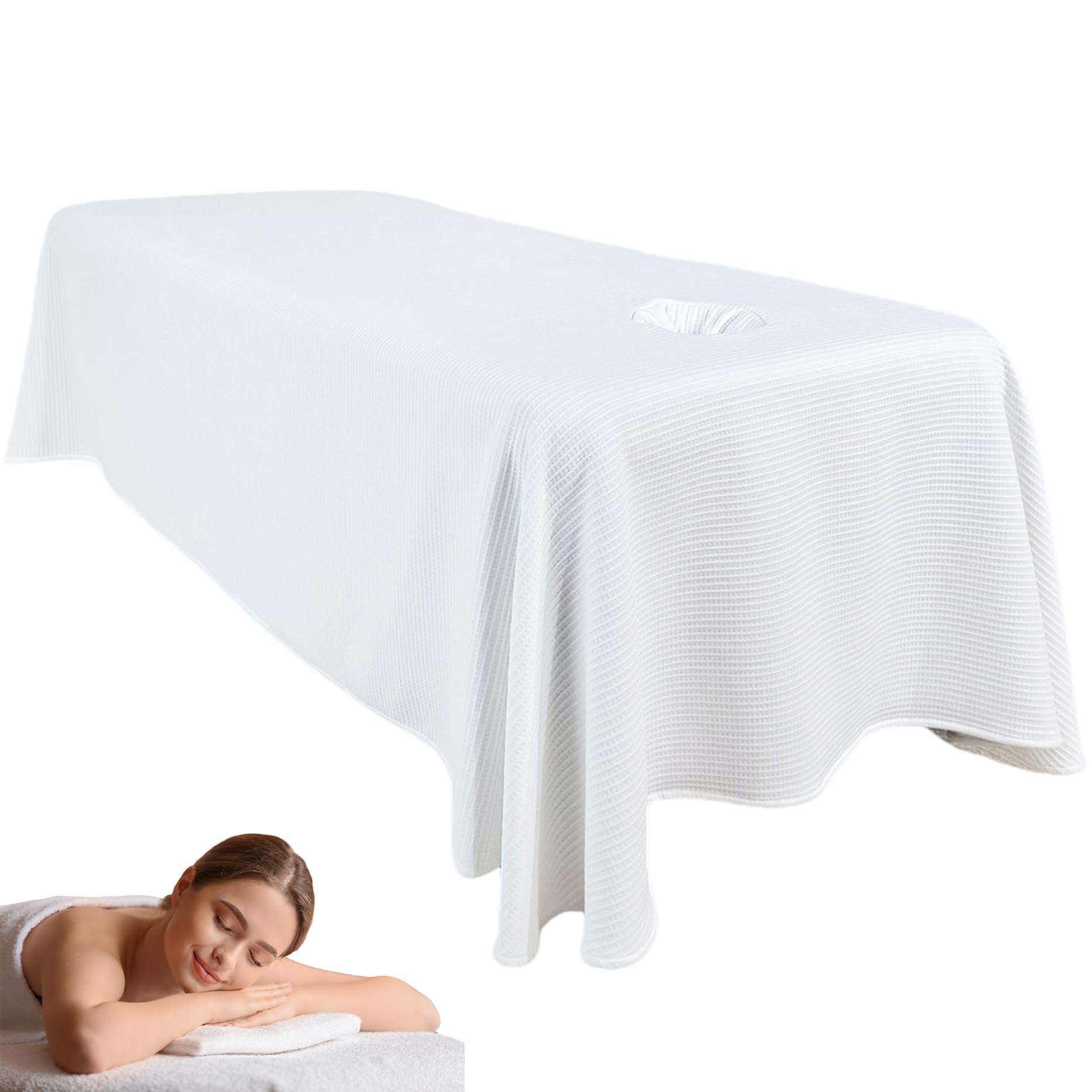 Comebachome Massage Bed Sheet, Breathable Massage Table Skirt with Face Hole, Washable Reusable Beauty Bed Cover, Spa Cover for Salon, White, Utilisation intérieure