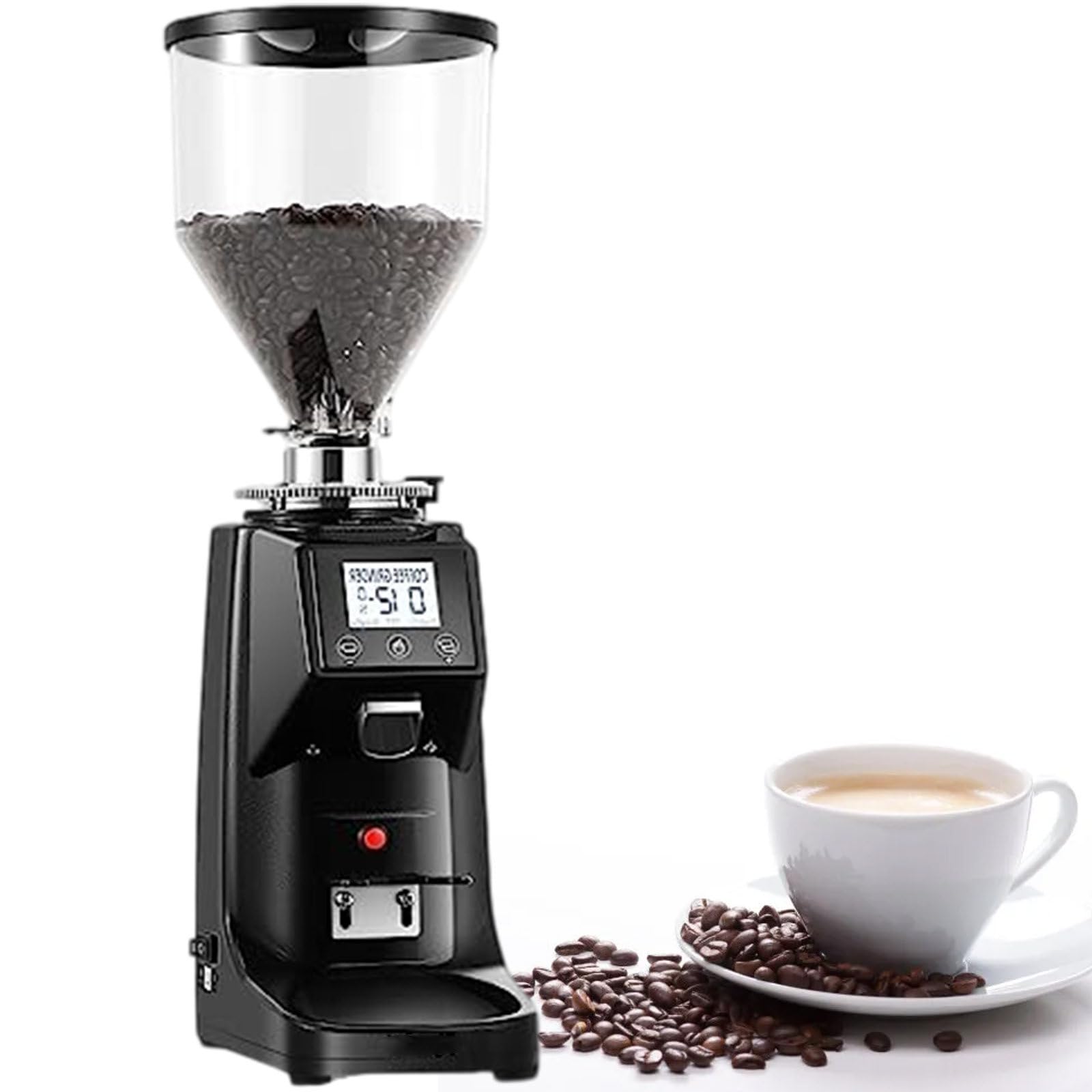 Domowy Elektryczny Ekspres Do Kawy Espresso MłYnek, Regulacja Czasu I IlośCi, Cyfrowy WyśWietlacz Komercyjny MłYnek Do Kawy Z Ziarnami,Black-1500ml