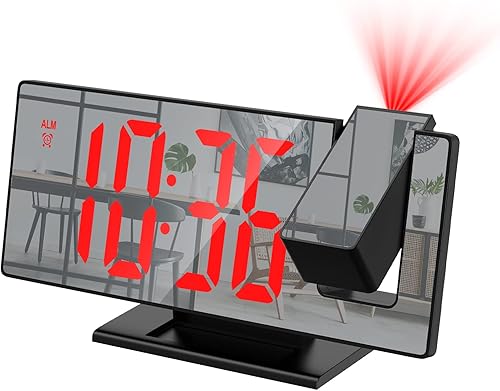 ORIA Reloj despertador de proyección, reloj despertador LED de 7.8 pulgadas con proyección, espejo LED despertador digital con puerto de carga USB,