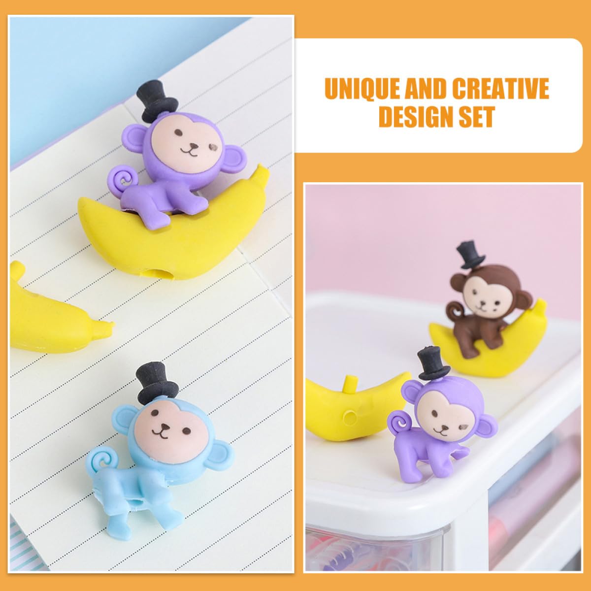 48 pezzi Gomme da Cancellare Colorate con Design Scimmia su Banana Portatile di Articoli di Cancelleria Divertenti e Unici per Studenti e Premi Scolastici