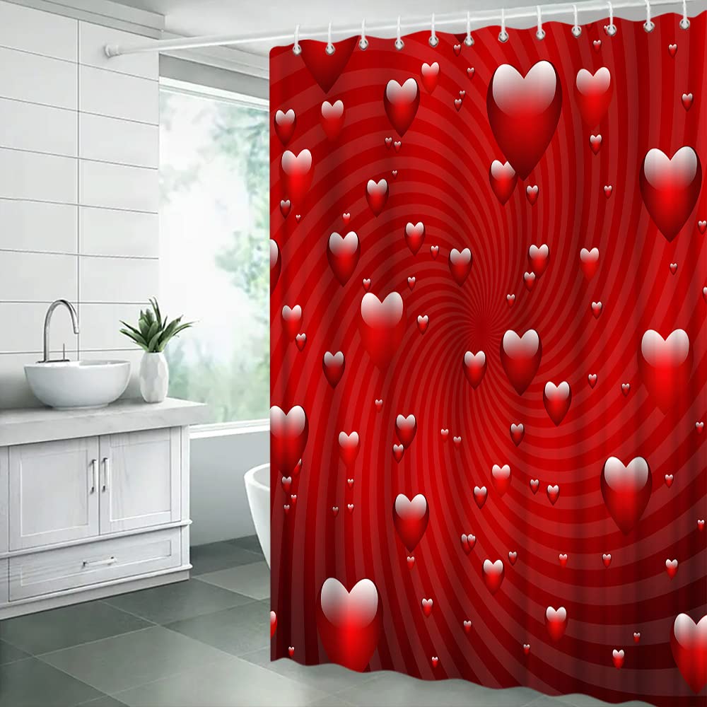 Valentine's Day Shower Curtain - Colorful Heart Boho Floral Design, Romantic Bathroom Decor With Hooks Included