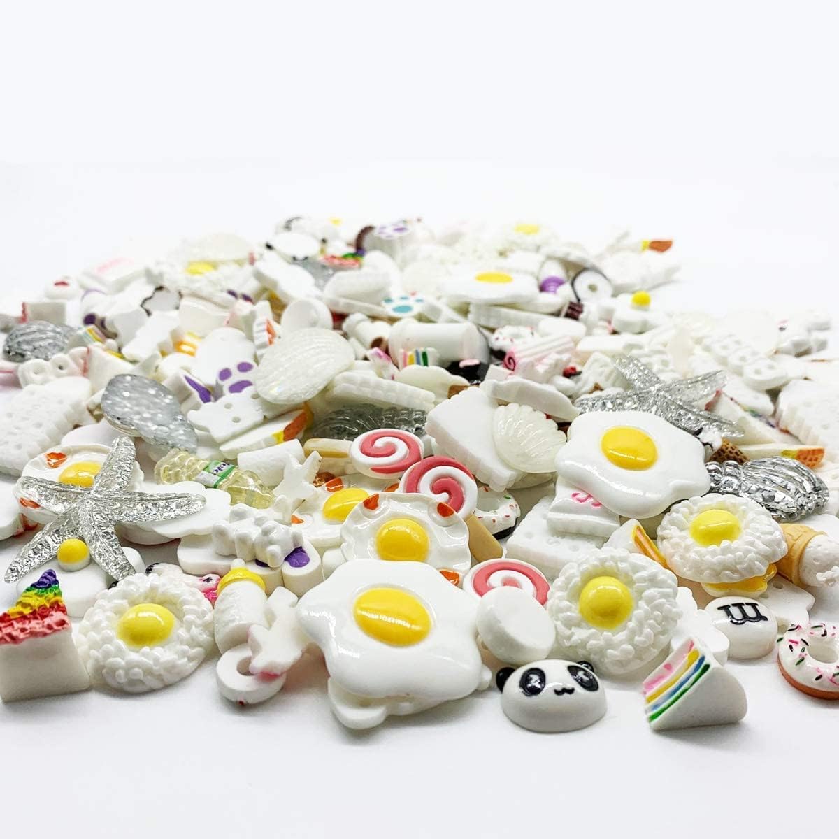 50 Pcs Slime Charms Easter DIY Craft Making Resin Jewery Making Kit, Resin Flatback Slime Beads Making Supplies for DIY Scrapbooking Crafts (White) - Image 2