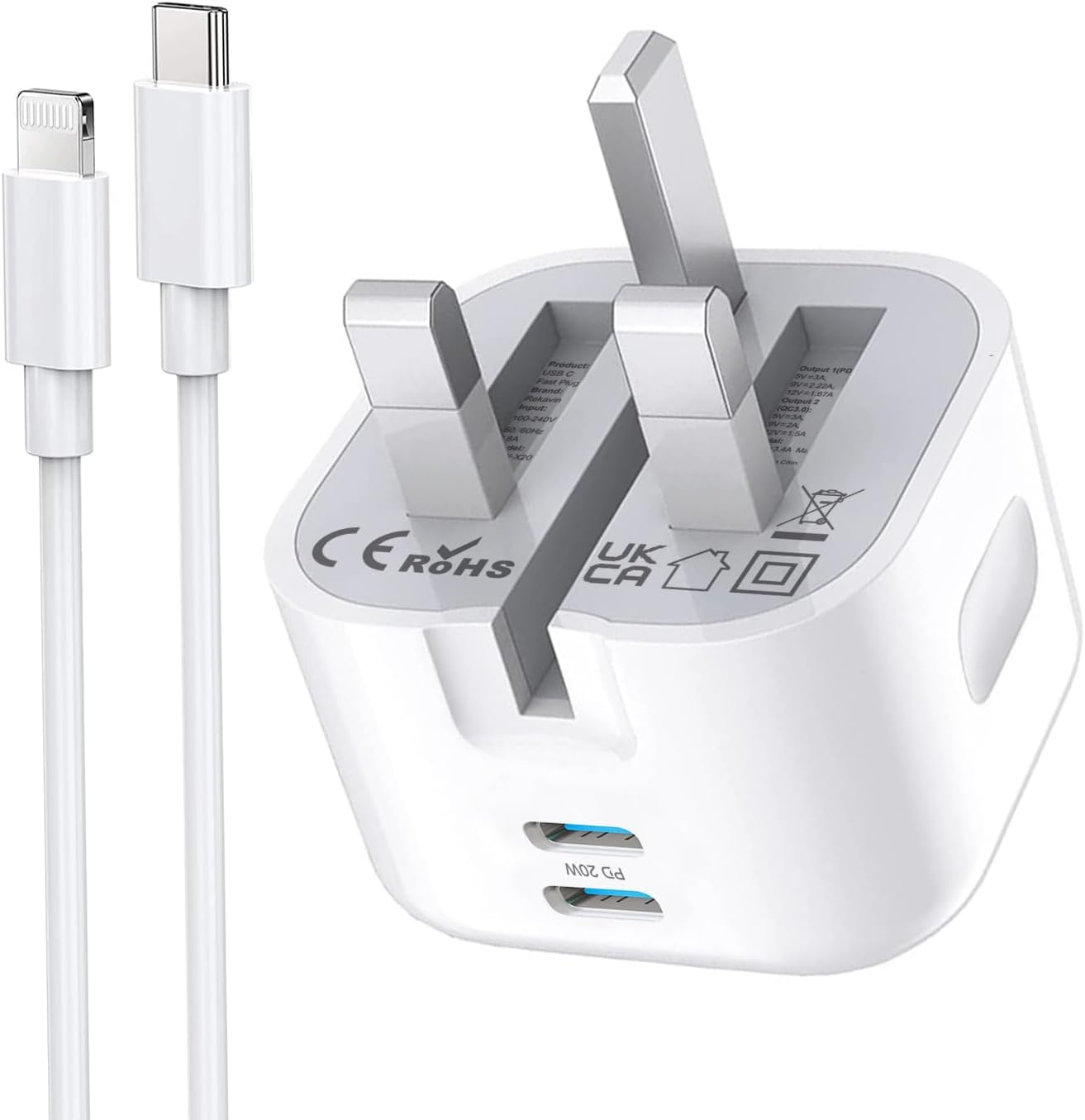 iPhone Fast Charger Cable and Plug, 20W Folding USB C Plug and iPhone