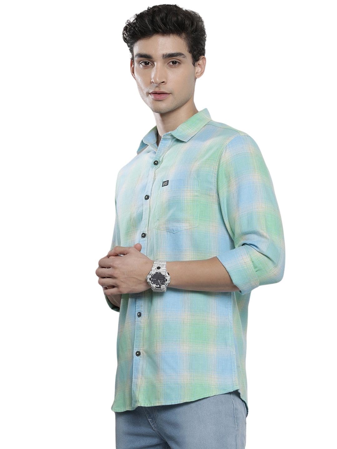 the indian garage co Men Regular Fit Checkered Full Sleeves Cutaway Collar Casual Shirt-picture-28