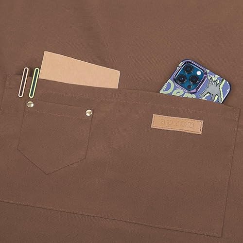 Miniatura 5 de Delantales para mujeres y hombres con bolsillos, correas ajustables, impermeable, lona para cocina, cocinero, camarera, servidor