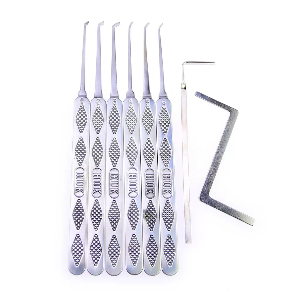 Rlokk Silver 6-Piece Huk Boutique Lock Pick Set, Picker Picking For Door Lock, Professional Locksmith Tool