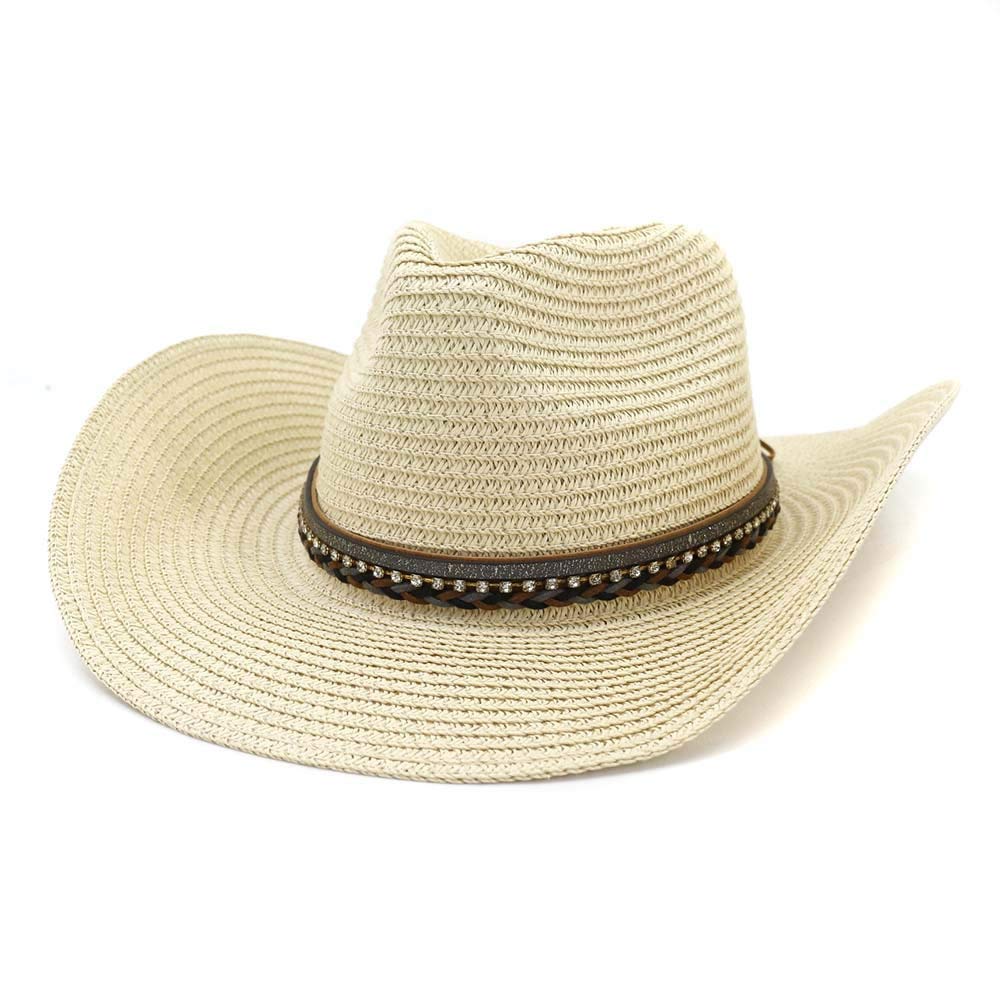 Beach Hipster Sun Hat New Summer Hat Panama Hat Men's And Women's Empty Out Straw Hat Leather Fedora Orotund Beach Hat Jazz Hat Cute Playful Sun Hat (Color : Khaki, Size : 56-58cm)