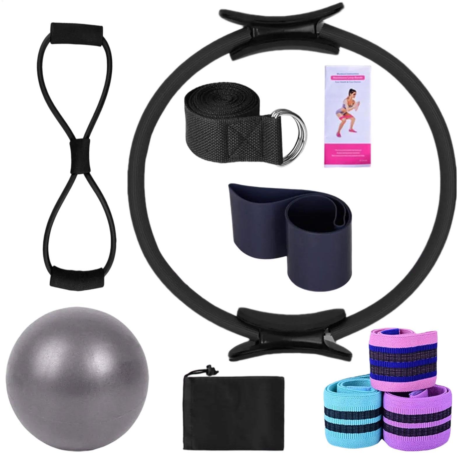 Generico Set di Attrezzature Pilates, Kit Pilates, Pilates RINGA E Ball Set, Accessori per Gli allenamenti Domestici, Cintura slassa Multifunzionale, Fasce da Yoga per Palestra, Uomini, Donne