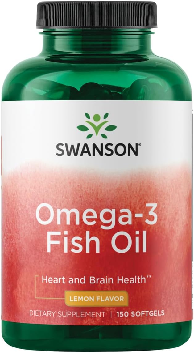 Swanson Omega 3 Fish Oil Supplement Heart Brain and Joint Support GMO-Free EFAs 180 mg EPA Plus 120 mg DHA 150 Softgel Capsules Lemon Flavor Swanson Omega 3 Fish Oil Supplement Heart Brain and Joint Support GMO-Free EFAs 180 mg EPA Plus 120 mg DHA 150 Softgel Capsules Lemon Flavor