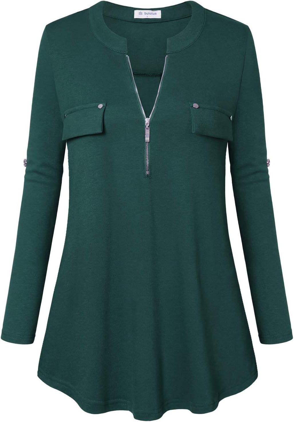 Bulotus 3/4 Length Sleeve Womens Striped Tops Zipper V Neck Collared Blouses Business Casual Tunics 2026 Spring Trendy