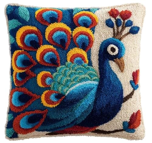Taxpy Latch Hook Cushion Kit,Peacock 17X17In