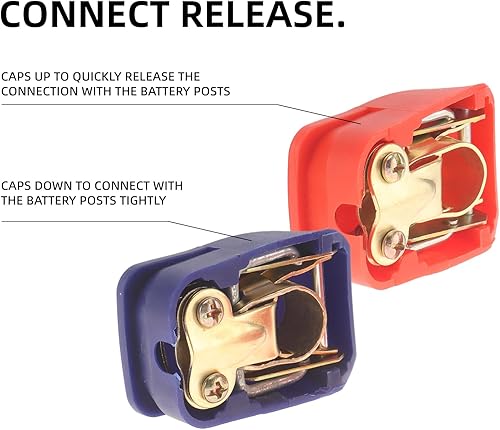 Miniatura 2 de Conector de terminal de batería, 2 pares de abrazaderas universales de liberación rápida para batería, terminales de batería de poste superior para