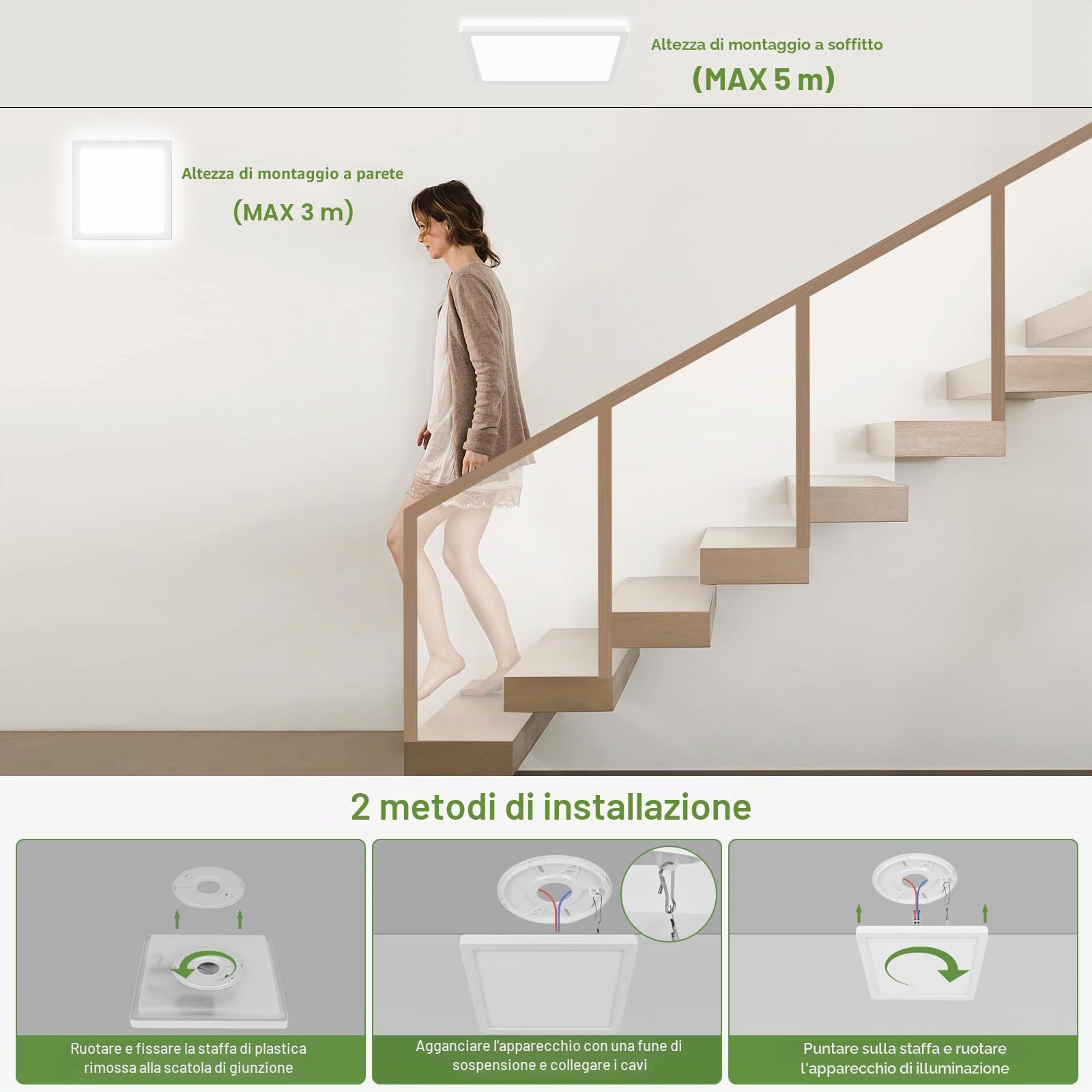 LEZOE Plafoniera LED con rilevatore di movimento, LED Radar lampada Sesor 24W 2400LM dimmerabile, sensore 3000K/4000K/6500K IP54 per bagno, garage, scale, cantina, corridoio, balcone 30x30x2,5 cm