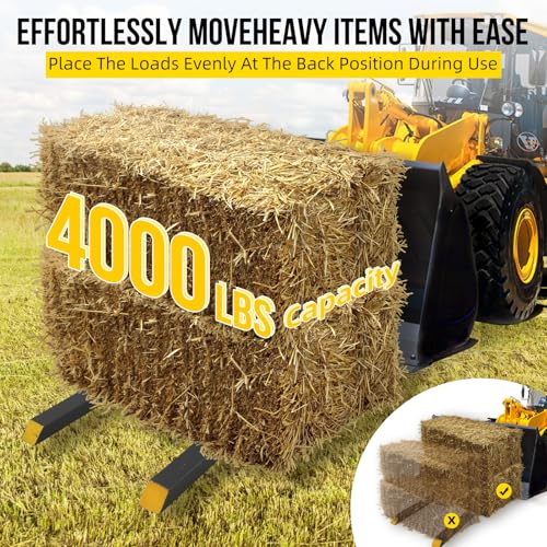 60" 4000lbs Clamp on Pallet Forks Heavy Duty Tractor Forks with Adjustable Stabilizer Bar Quick Attach Pallet Fork for Bucket Tractor Loader Skid Steer