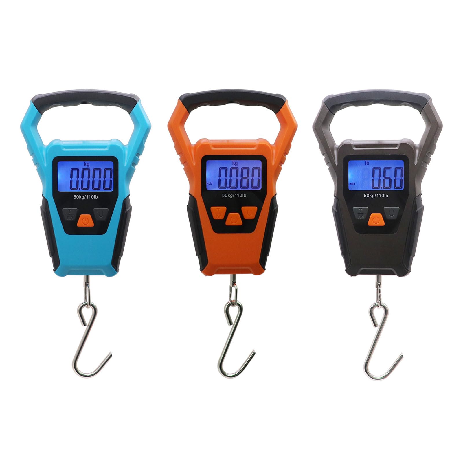 Bilancia digitale LCD retroilluminata con schermo elettronico da pesca, 50 kg, bilancia da appendere, con metro a nastro e gancio, impermeabile