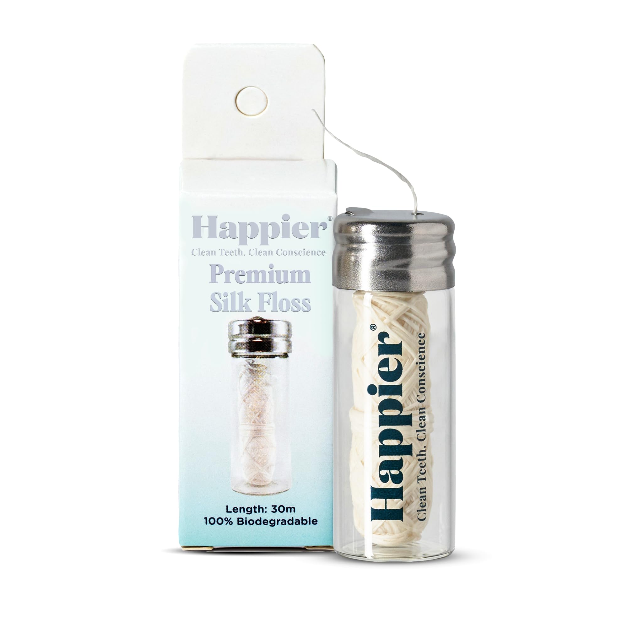 Beauty Plastic Free Dental Floss - Biodegradable Silk Floss with Light Mint and Candelila Wax for Fresh Flavour and Easy Glide Feeling