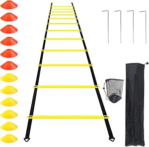 Kit D’entraînement Football Sonnewelt – échelle De Coordination + 6 Haies Réglables + 12 Cônes + Sac – Vert/jaune/noir