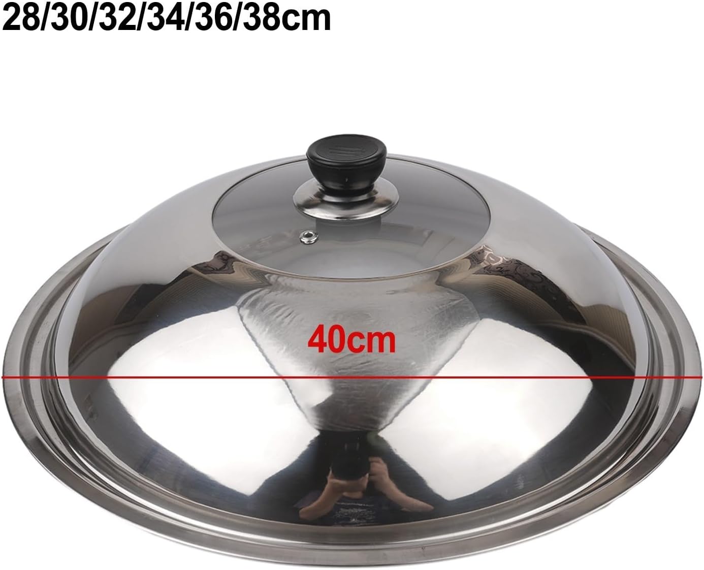 40 CM Stainless Steel Pots Lid Cover Fits Frying Pans/Pots/Woks, Stainless Steel And Tempered Glass Lid With Vent Hole And Handle