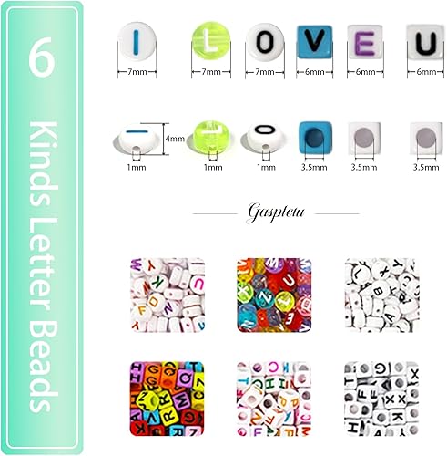 Miniatura 3 de Gaspletu Kit de 4080 cuentas de pony para hacer pulseras, 48 colores, 2400 cuentas de arco iris Kandi con 6 estilos, 1680 cuentas de letras, kit de