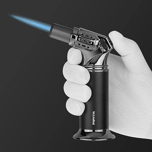 Miniatura 8 de PIPITA - Encendedor de antorcha a prueba de viento, encendedor de puros, butano, ajustable, con una sola llama, recargable, bolsillo con caja de