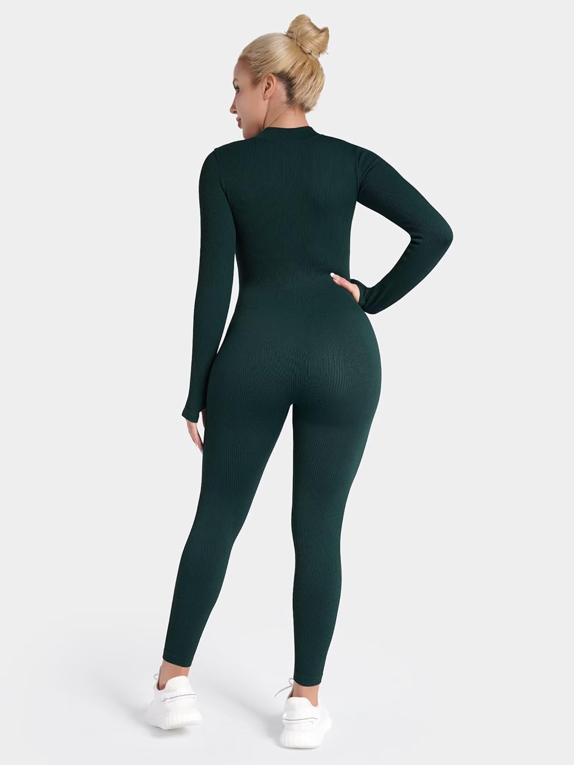 Sunzel Long Sleeve Jumpsuits for Women, Ribbed One Piece Casual Yoga Workout Zip Front Bodycon, Legging Fit & Thumbhole - Image 5