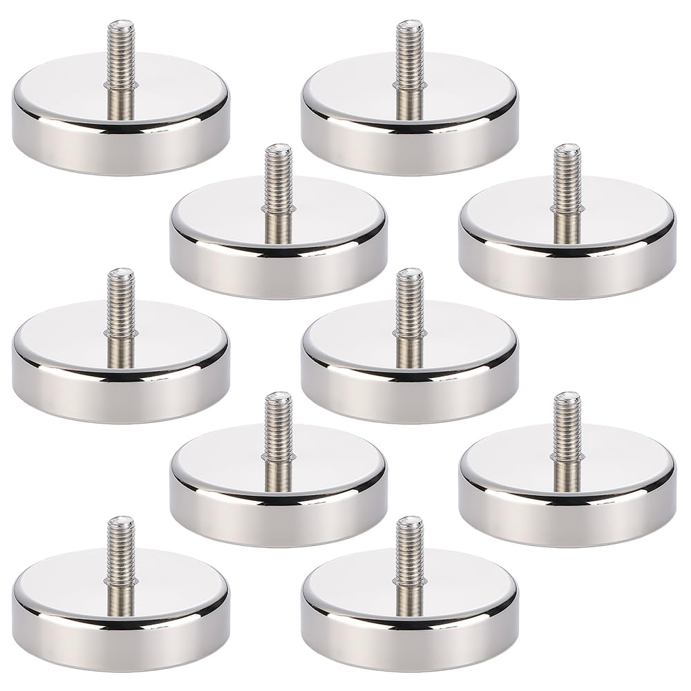Lot de 10 aimants en pot en néodyme de 25 mm de diamètre, extra puissants avec filetage M5 et force d'adhérence de 22 kg, aimants ronds en néodyme pour vis, œillets ou crochets, systèmes magnétiques