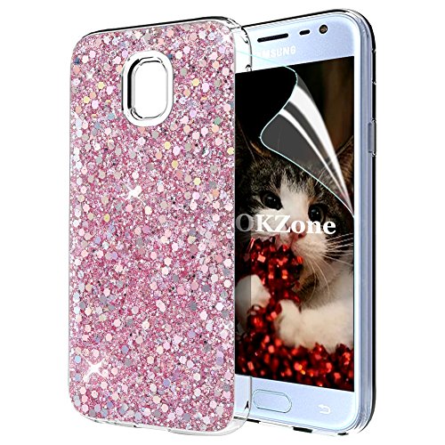 OKZone Funda Samsung Galaxy J3 2017, Cárcasa Brilla Glitter Brillante TPU Silicona Parachoque Teléfono Smartphone Case [Protección a Pantalla y Cámara] para Samsung Galaxy J3 2017 (Rosado)