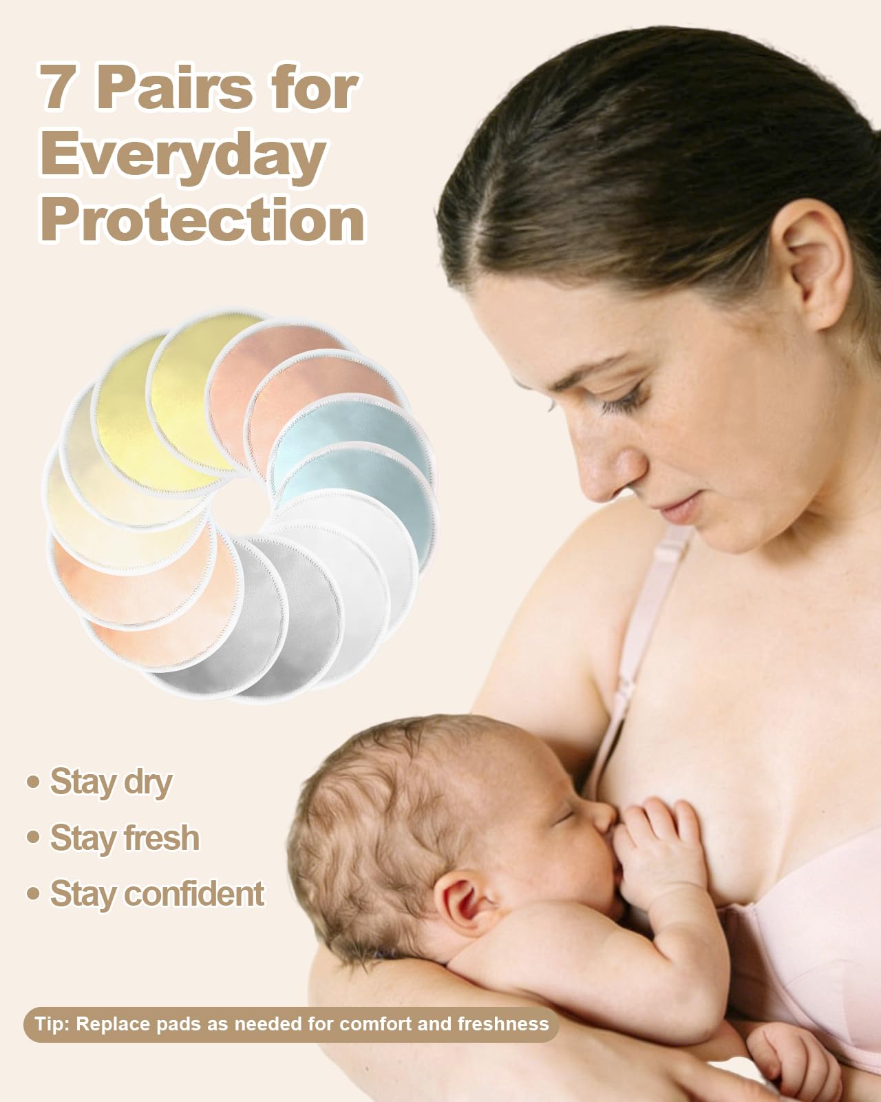 Oiomniv Organic Reusable Nursing Pads (14 Pack), 4.7 Inch Washable Breast Pads for Breastfeeding & Leaking, Bamboo Viscose - Image 3