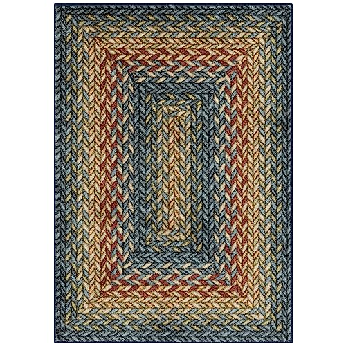Maples Rugs Marion Bohemian Braided Design Print Area Rug – Made in USA – Washable, Non Slip Indoor Carpet for Entryway, Foyer, Kitchen, and Bathroom, 46' x 30', Multi-Color