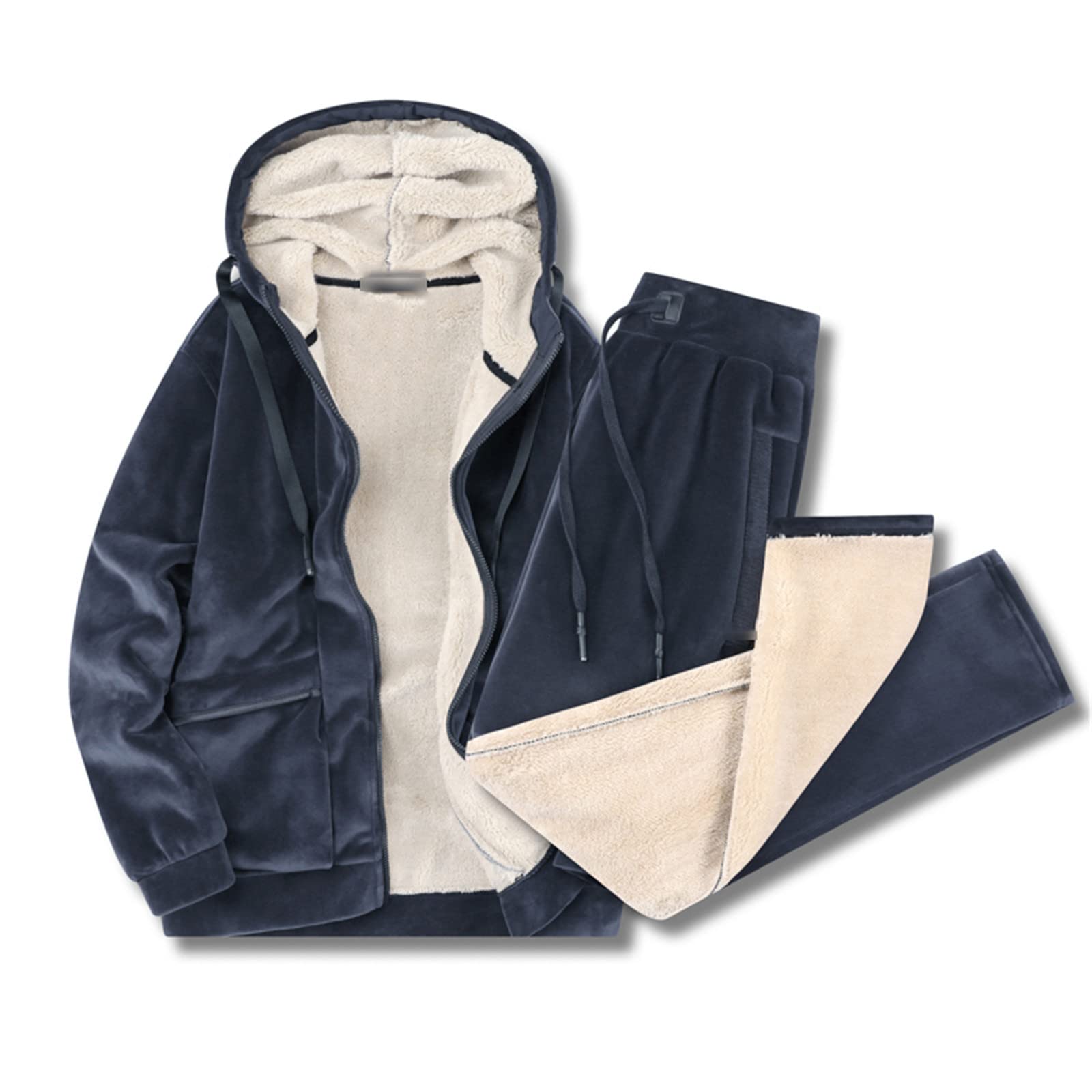 Tuta Uomini Caldo Tute Inverno Velluto Spessore Due Pezzi Set In Pile Mens Tuta Giacca+Pantaloni, Nero , XXXL